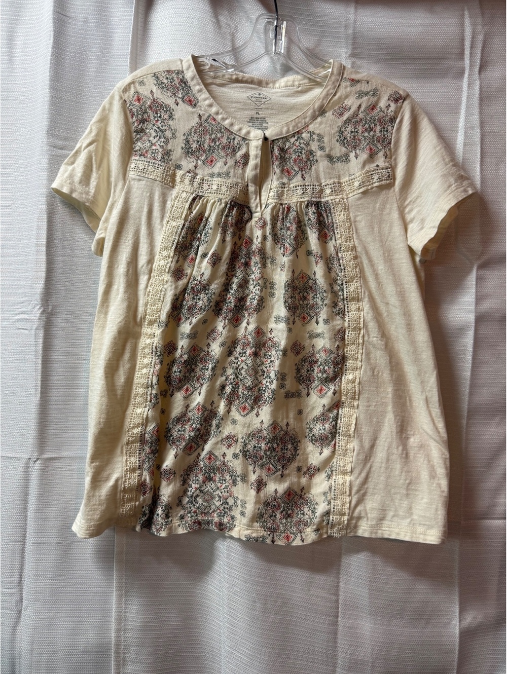 St. John's Bay Petite PL Women's Short Sleeve Blouse with Patterned Front Panel